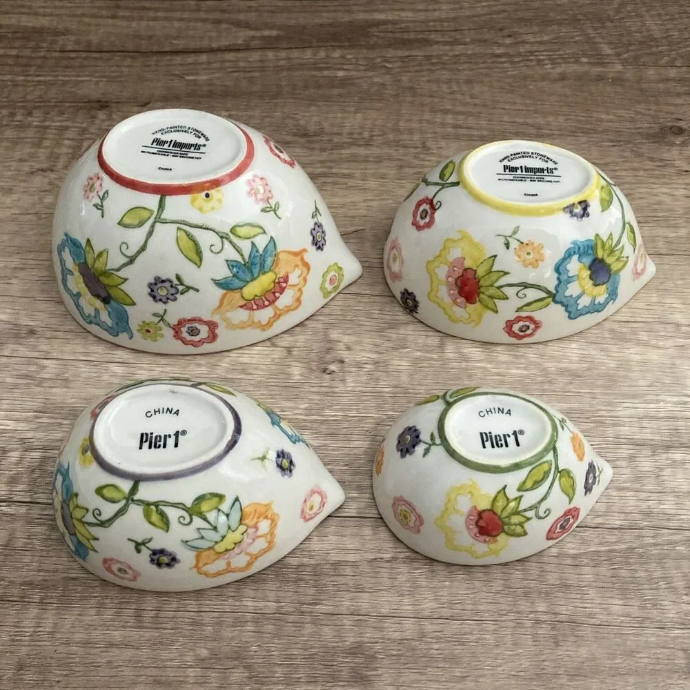 Pier 1 Floral Measuring Cups Hand Painted Cottagecore Boho Nesting